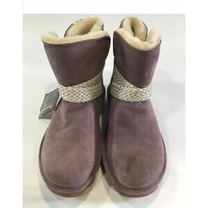 Bearpaw Brienne Women's Ankle Boot Suede/Wool/Sheepskin Purple White Size 8 NWT